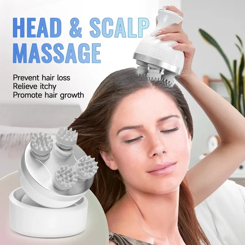 Electric Scalp Massager — Waterproof Kneading Head Massager for Deep Relaxation